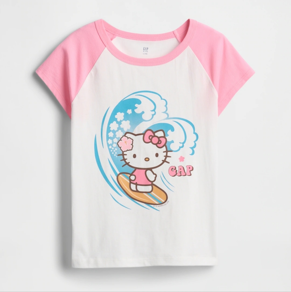 🌊 NWT GapKids Hello Kitty Surf Graphic T-Shirt | Size 10 | 100% Cotton Jersey